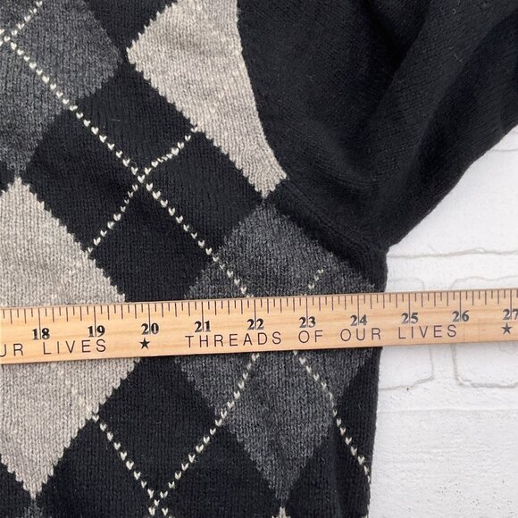Club Room Sweater Mens XLarge Black Gray Argyle Lambswool Relaxed Classic Preppy - Picture 5 of 11